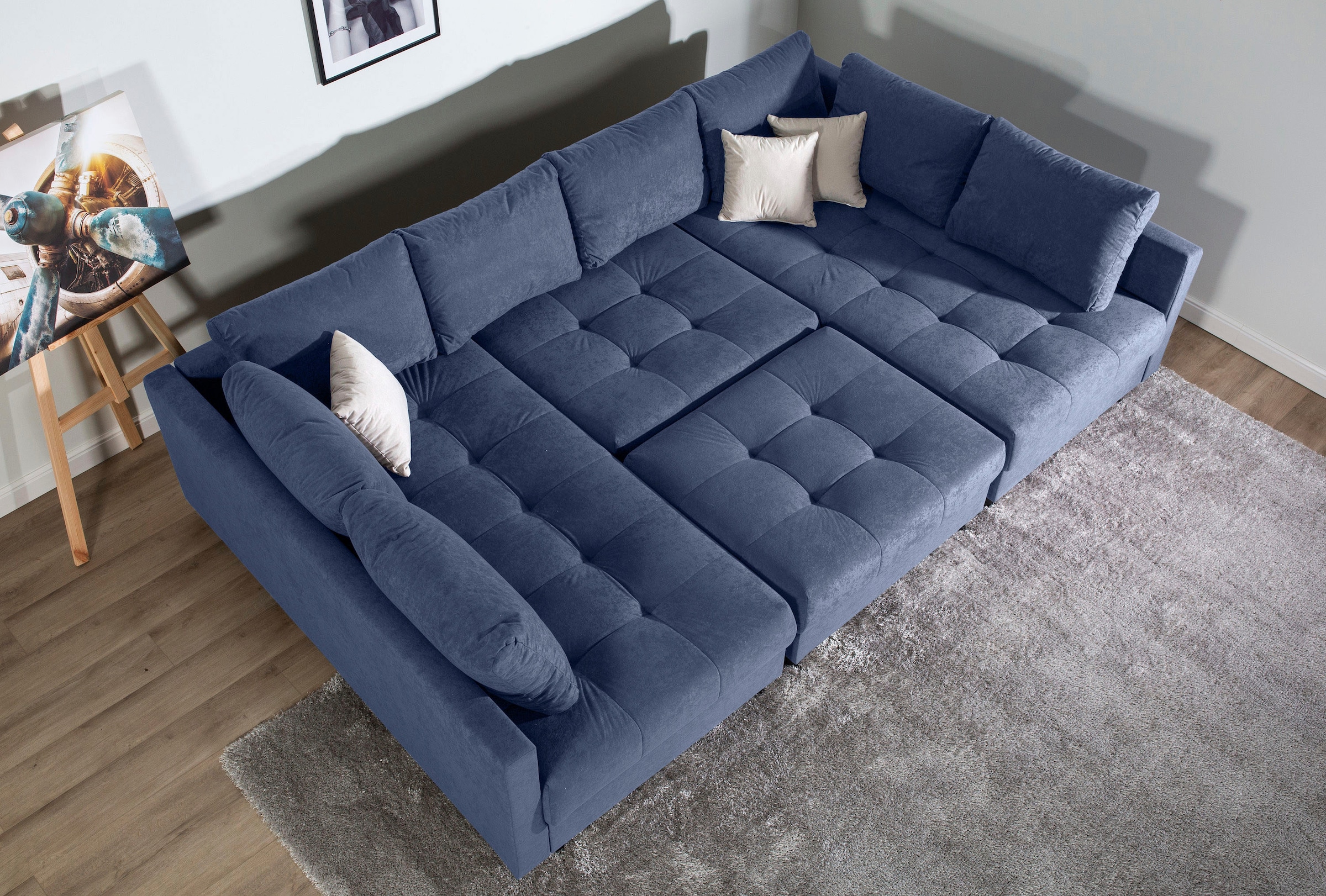 COLLECTION AB Wohnlandschaft »Toni U-Form, B: 298 cm« mit Hocker & 3 Zierkissen, Federkern