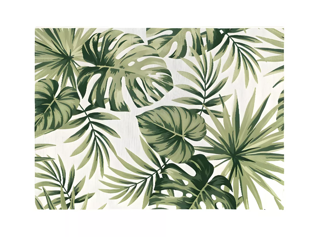 Tapis intérieur ou extérieur ethnique motifs feuilles - 150 x 200 cm - Vert - PALMO