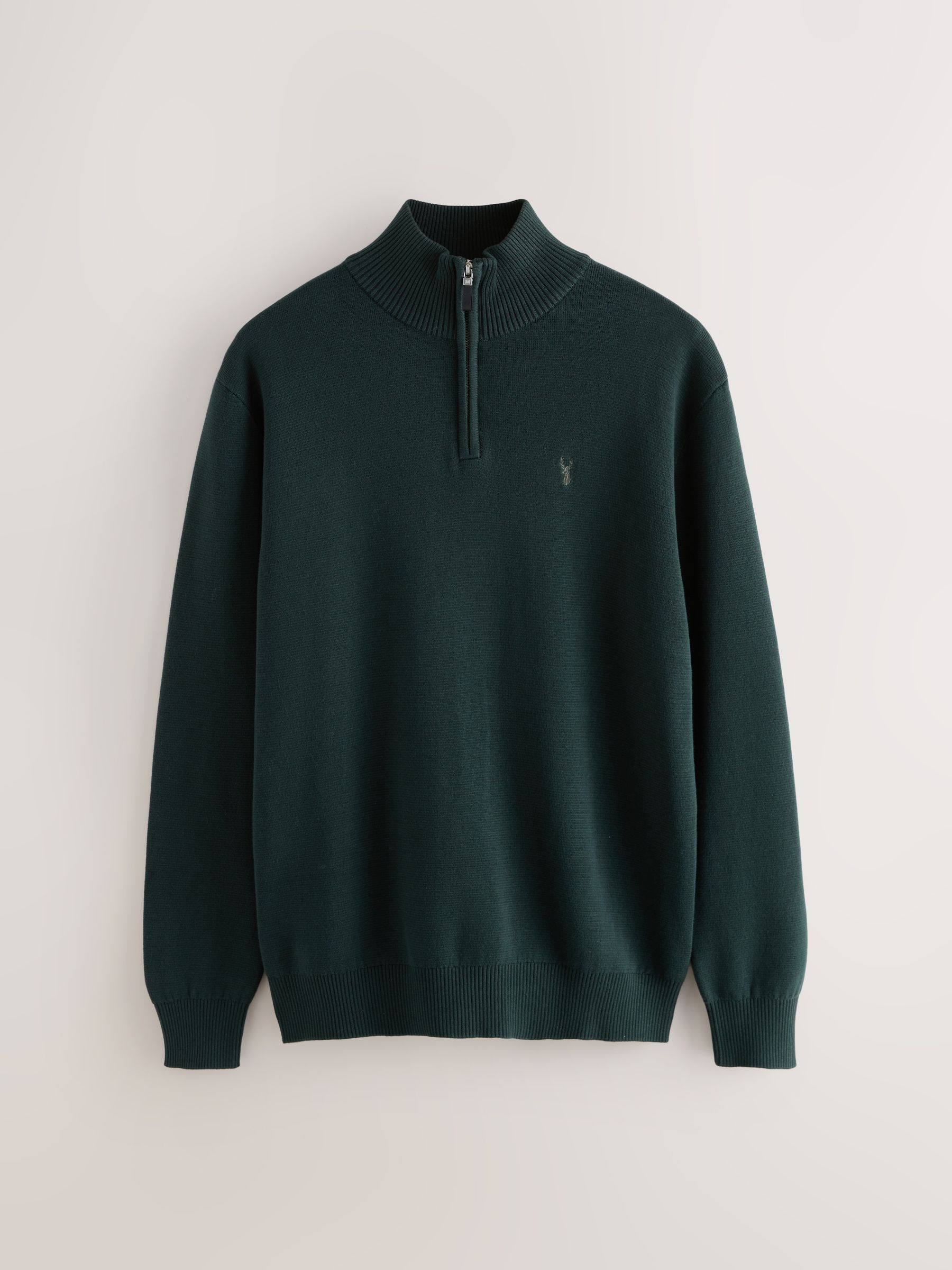 Donkergroen - Hertlogo - Regular fit 100% katoenen premium trui met korte rits