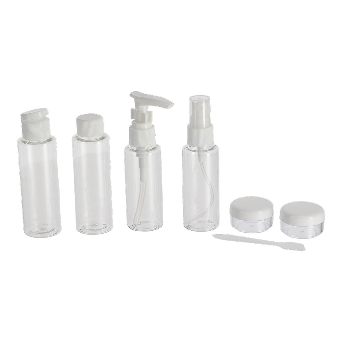 TROUSSE DE VOYAGE PVC ET 6 CONTENANTS VIDES TRANSPARENT BLAN