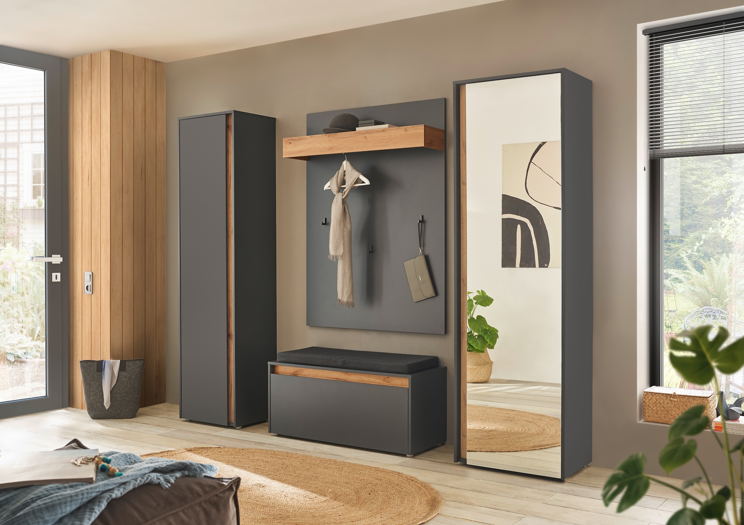 INOSIGN Garderobenschrank »GiRON/CiTY, moderner Garderobenschrank, Kleiderschrank mit Stauraum« Spiegeltür, Teleskopauszug, Tür beidseitig montierbar, 60 cm breit