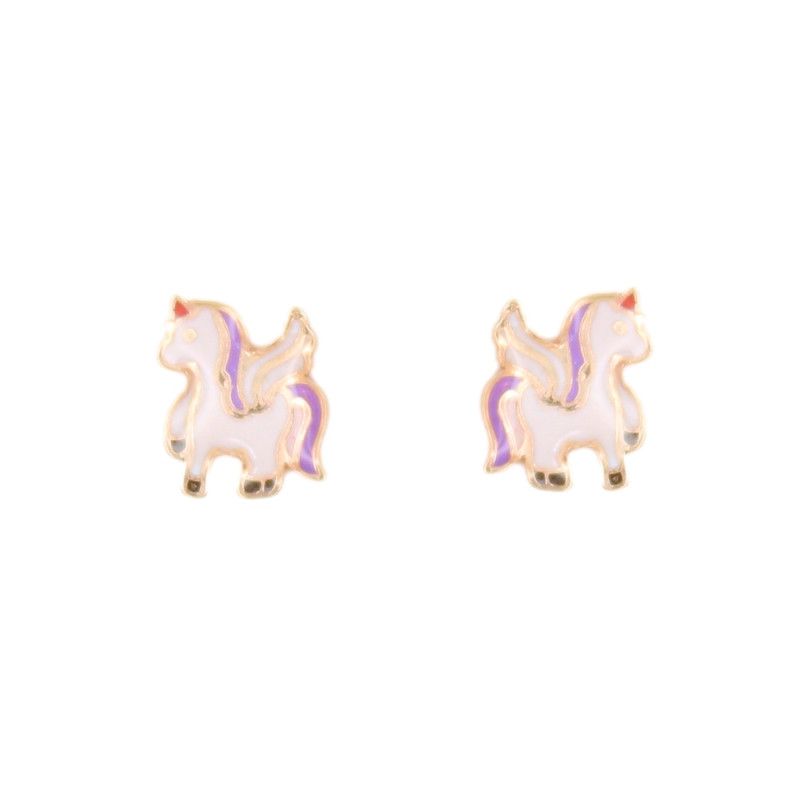 Boucles d'Oreilles Licornes Laquées - Or Jaune - Enfant