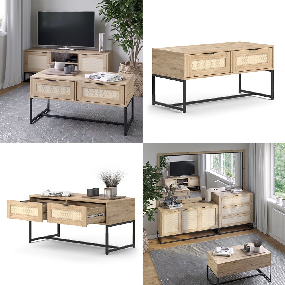 Vicco Couchtisch Natal Eiche 100 x 49,5 cm 2 Schubladen