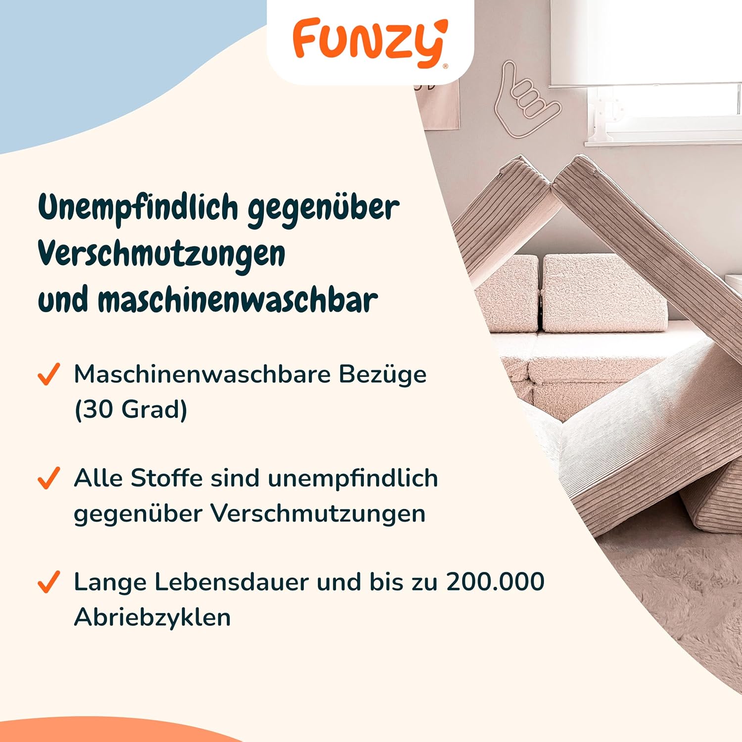 Funzy Mini Spielsofa für Kinder - Unser Mini für kreatives Spielen, Modulare Spielcouch, Waschbarer Bezug, Robust und Langlebig, Oeko-TEX 100 Zertifiziert mit 3 Jahren Garantie, Cord Creme Beige