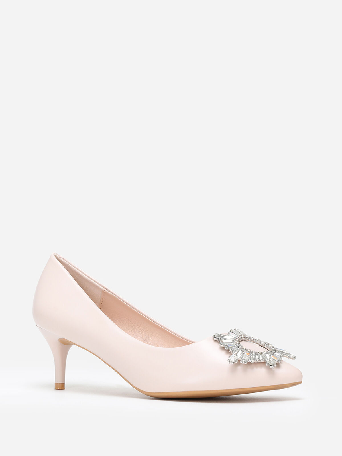 Escarpins à bout pointu avec bijoux strass- Beige
