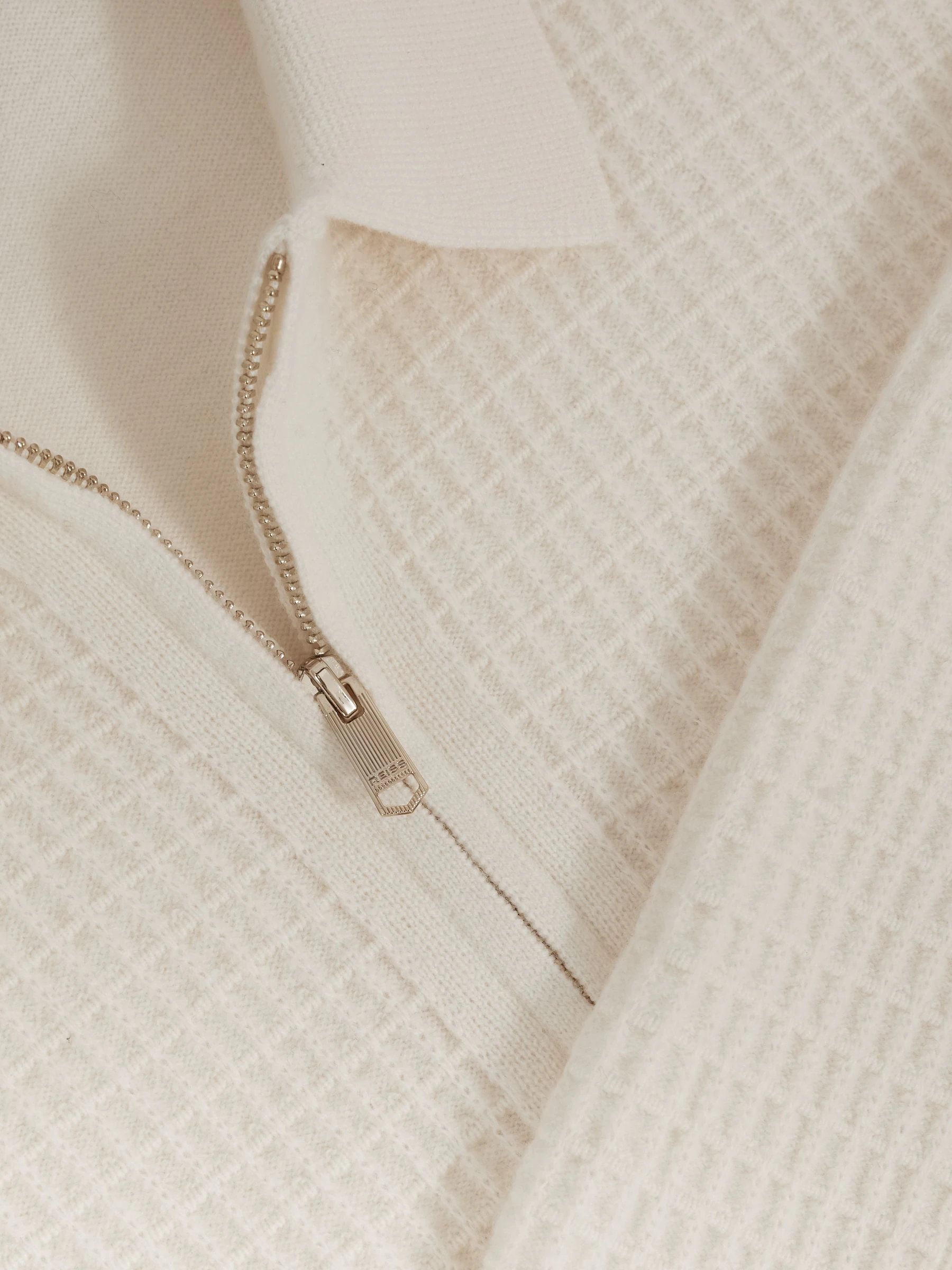 Off White - Reiss Hamilton Wool Waffle-Knit Half-Zip Polo Shirt