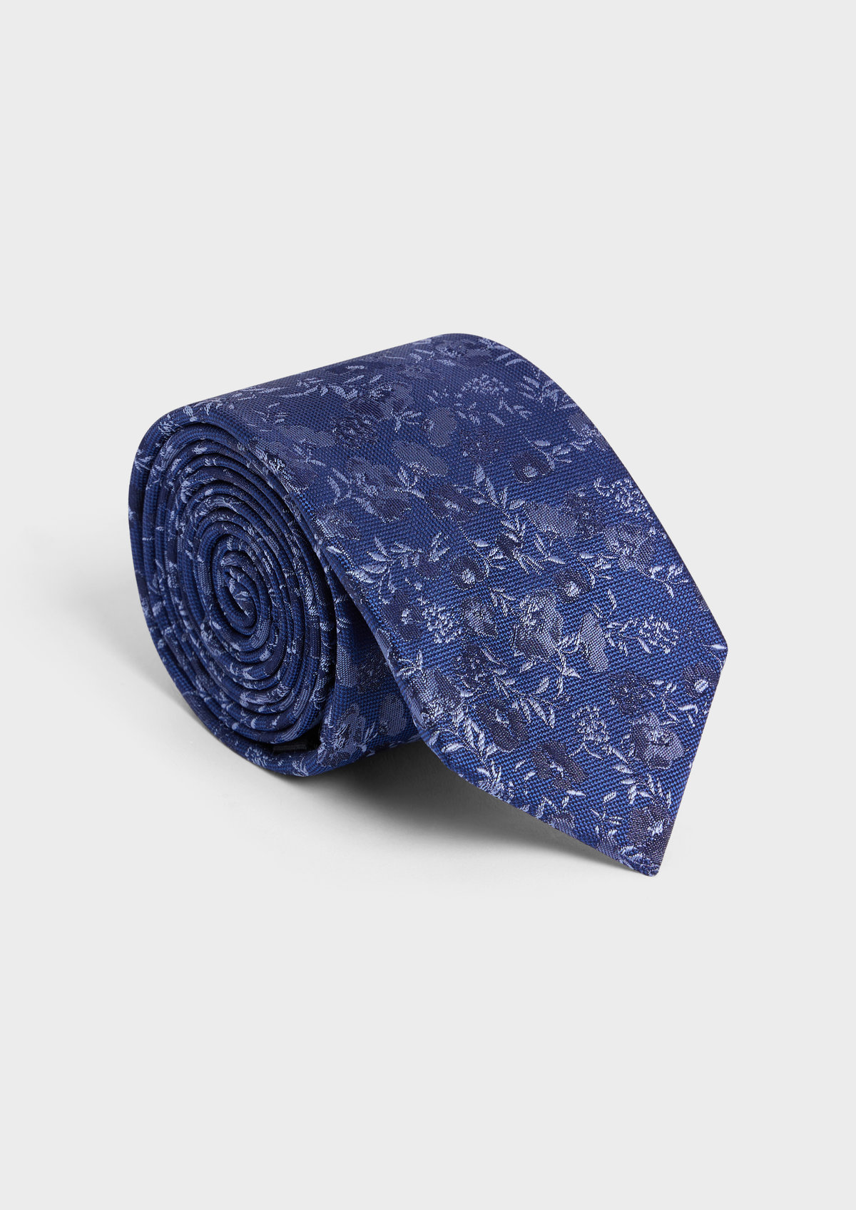 Cravate large en soie bleu cobalt à motif fleuri