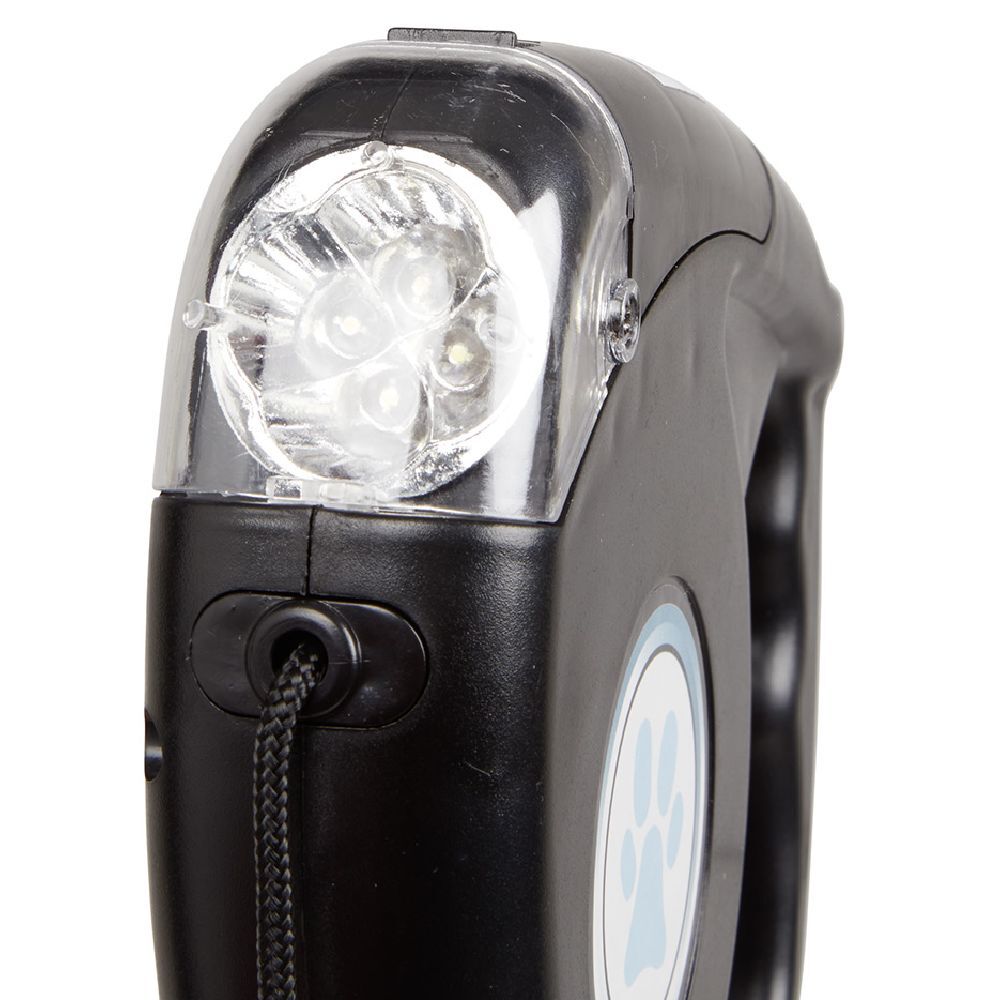 Laisse rétractable, distributeur de sac à déjection et lampe LED