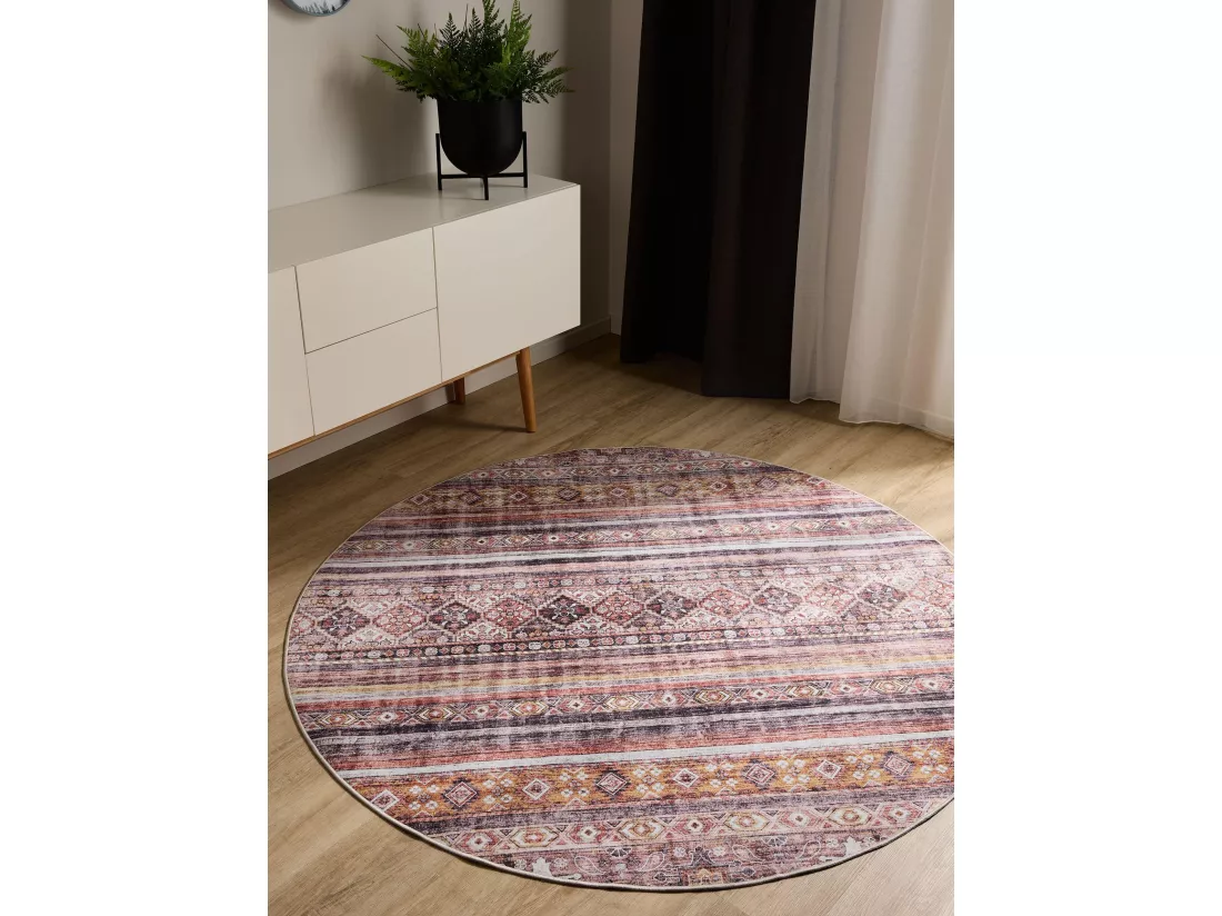 Tapis lavable George Multicouleur/Fuchsia ø 160 cm rond