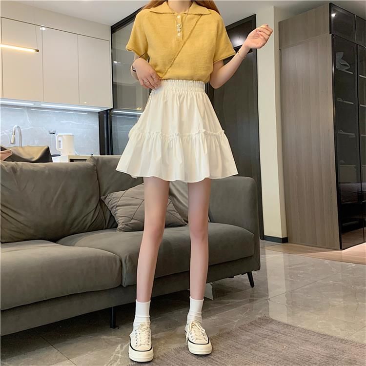 Fabricino - Hoge taille, effen, geplooide mini-A-lijn rok