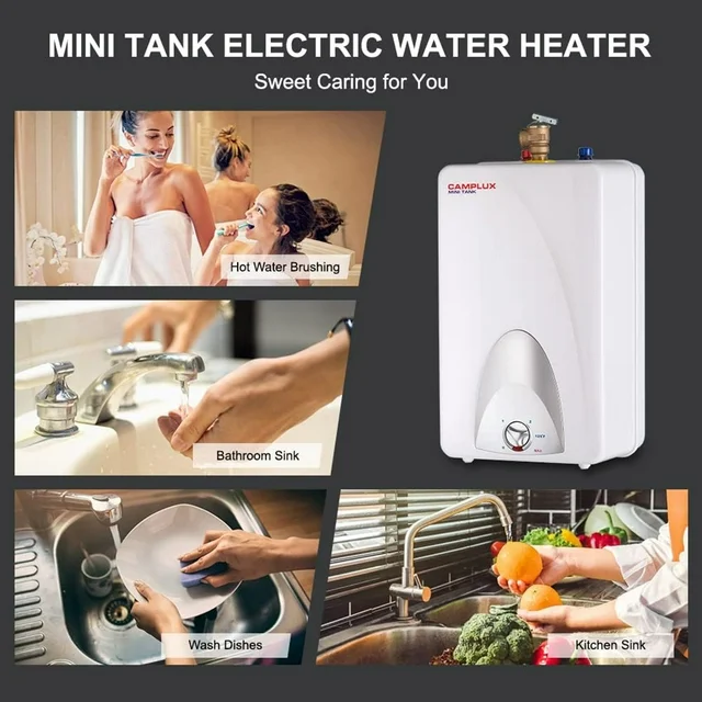 Aquecedor de água elétrico Camplux ME40N de 4 galões com mini tanque e plugue, 120 V