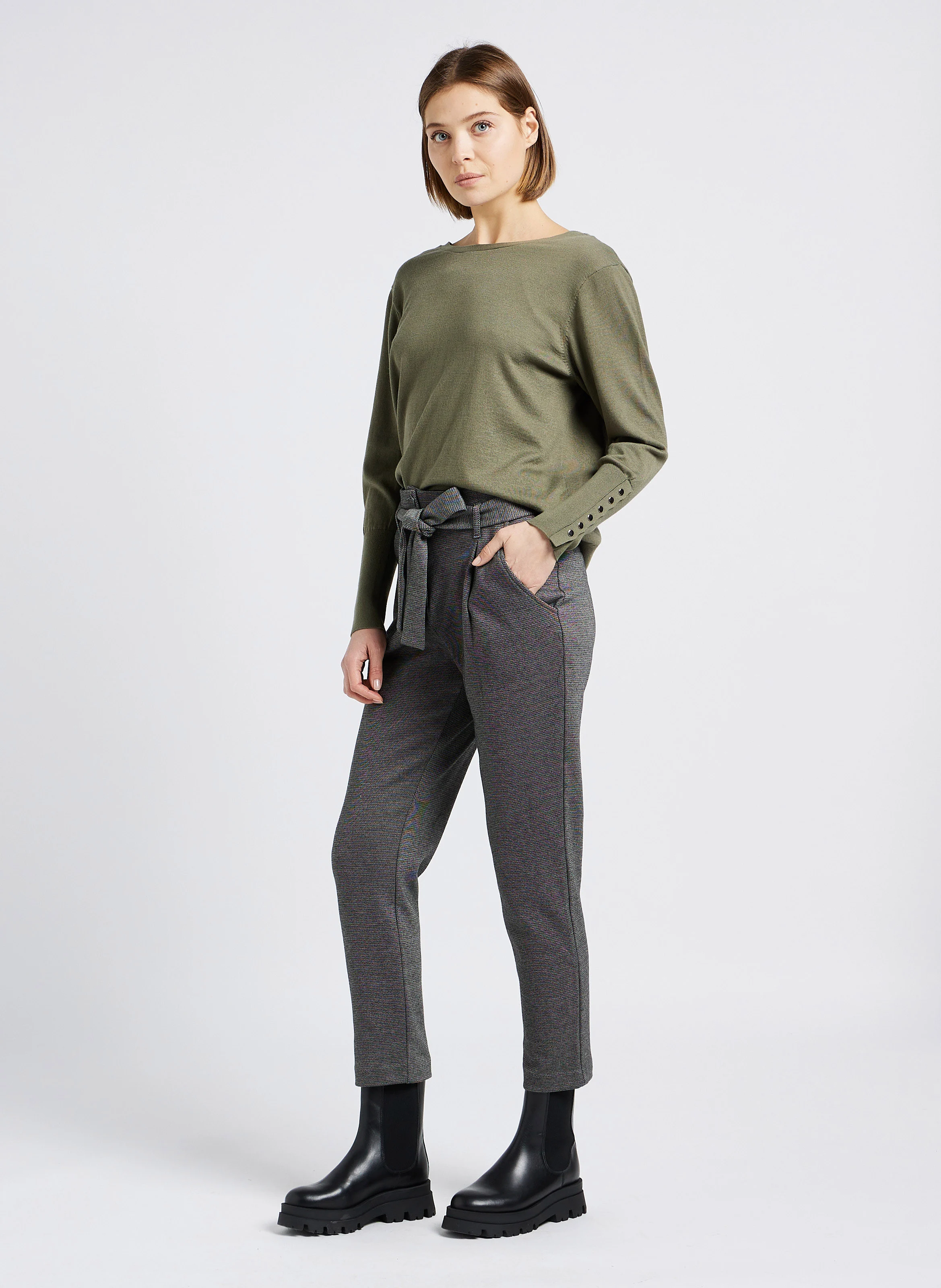 Pull droit à col rond | Kaki