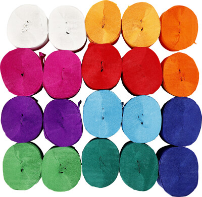 Crepepapir Ruller - L 20 M - B 5 CM - 22 G - Assorterede Farver - 20 Ruller