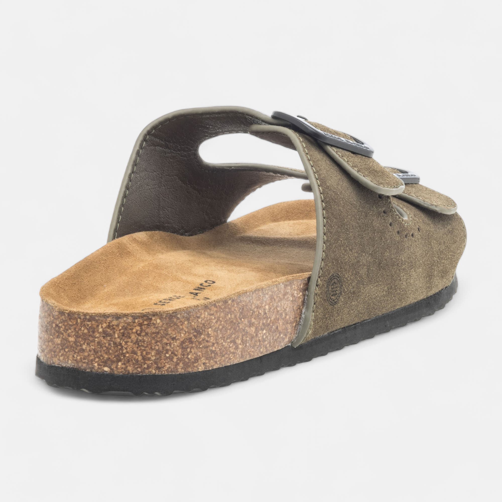 Mules semelle liège Homme en cuir kaki