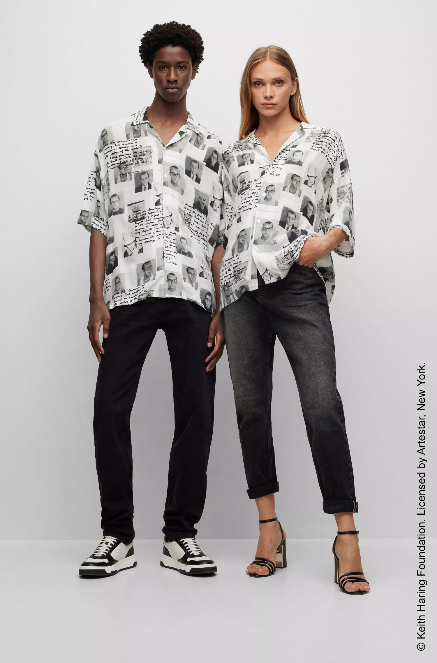 Blusa oversized unissex BOSS Black-BOSS x Keith Haring em lona.