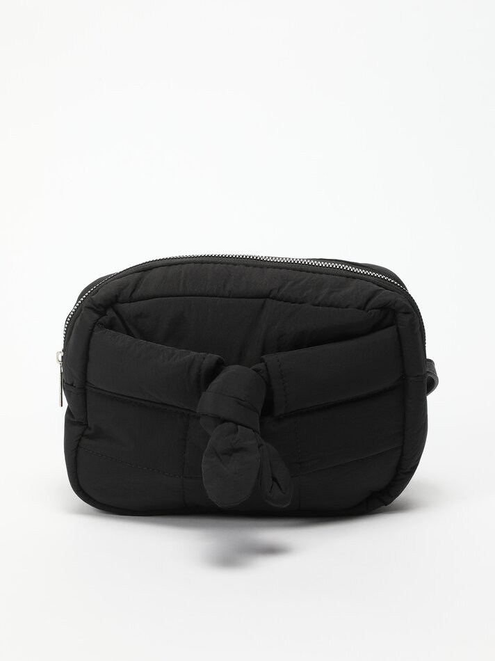 Bolsa de ombro acolchoada com laço - Preta