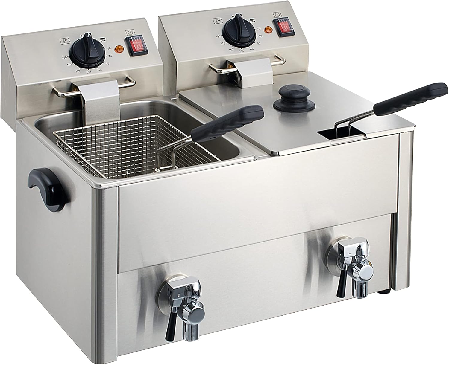 Doppelfritteuse 2x10L I Große Edelstahl-Fritteuse mit Ablasshahn, Thermostaten und Überhitzungsschutz I Ideal für Gastronomie und Restaurants