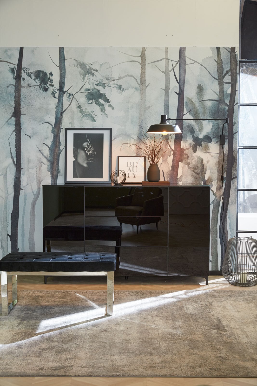 Bank RONJA I 100 x 48 x 41 cm Samtbezug schwarz