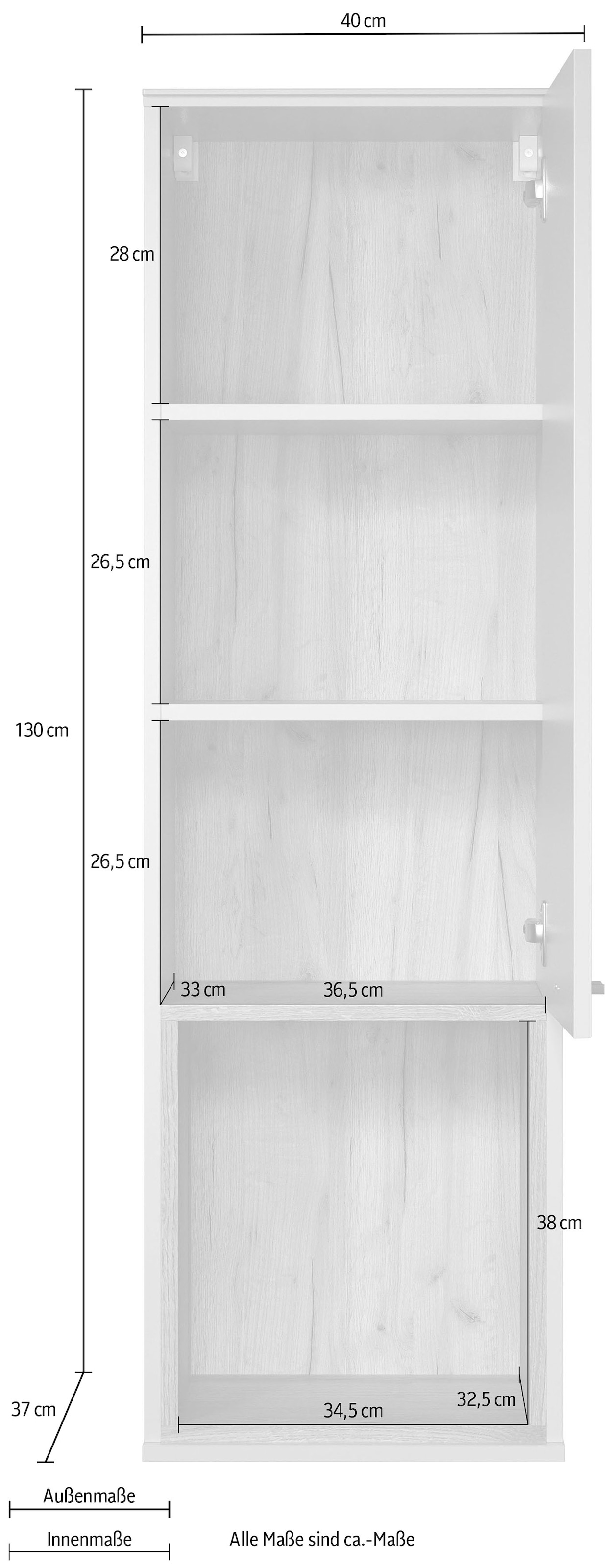 PLACES OF STYLE Hängevitrine »San Pedro« 1 Stk. tlg. Hängeschrank, 1 Tür, 1 Fach & Soft-Close - (B/T/H) 40/37/130 cm