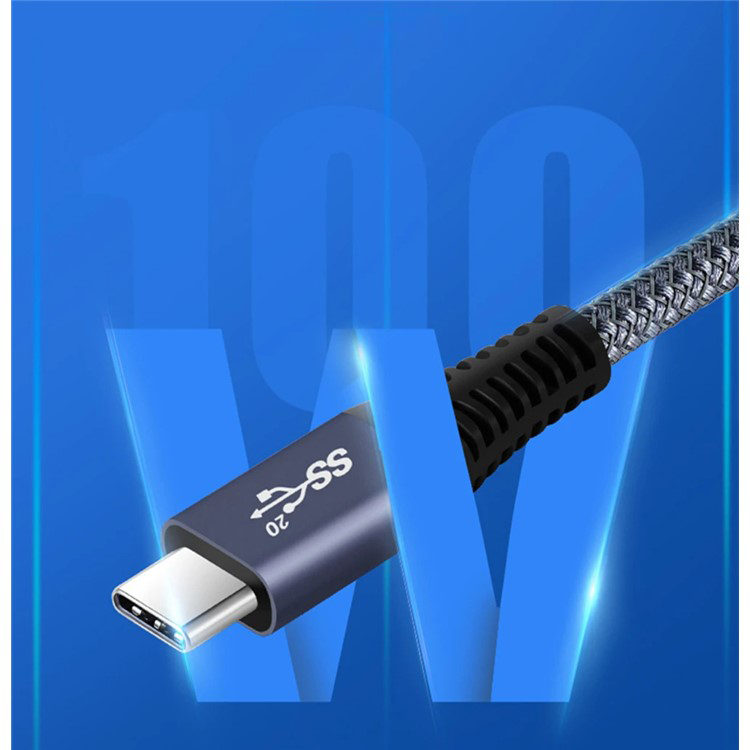 (50cm) 100W USB C auf USB C 90 Grad Winkel Ladekabel Thunderbolt Nylon Datenkabel 4K Monitor-Verbindungskabel 20 Gbit/s - Schwarz