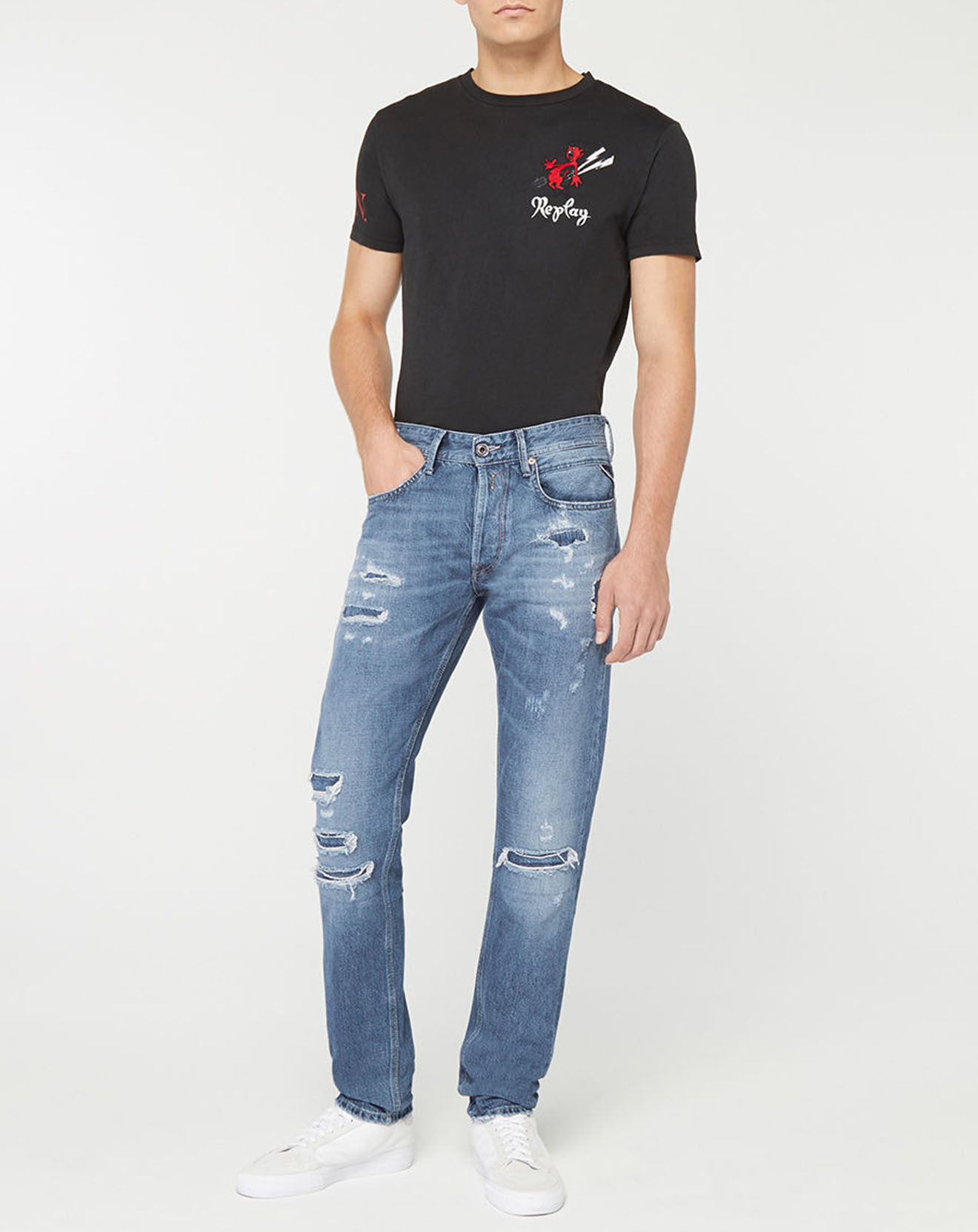 Replay Jean Slim 100% Coton Bio Broken Eged Willbi bleu moyen
