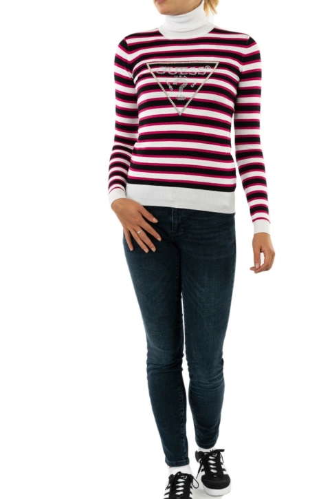 pull hiver guess jeans michelina s08b white black and pink