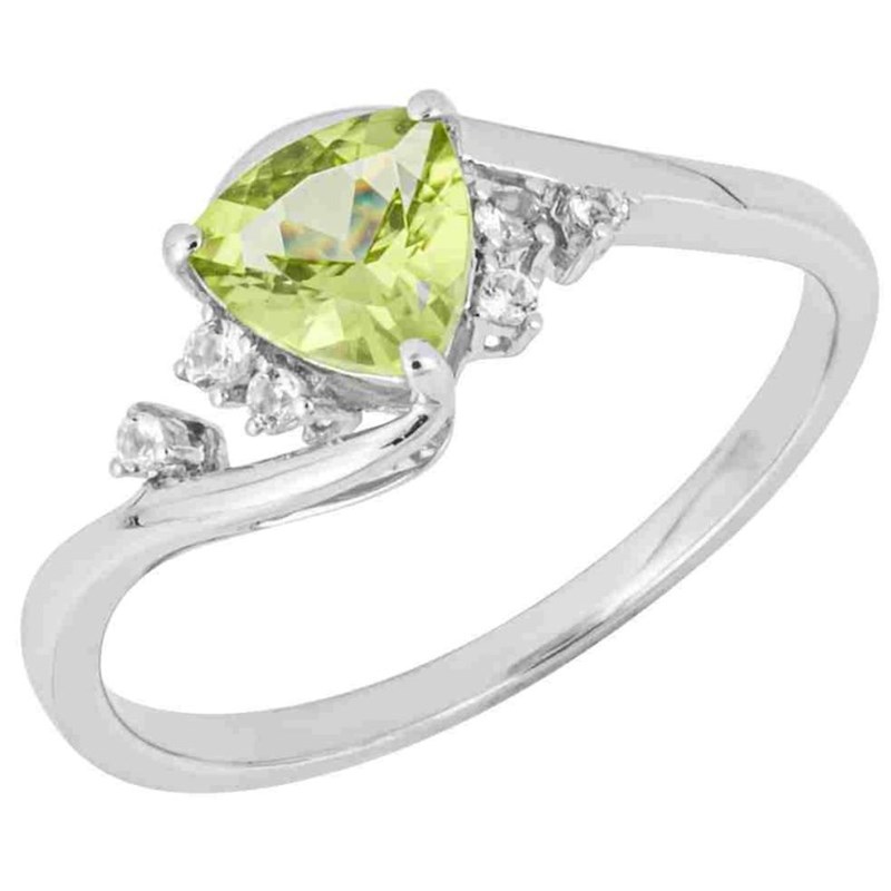 Bague péridot vert et topaze blanche sur or blanc 375