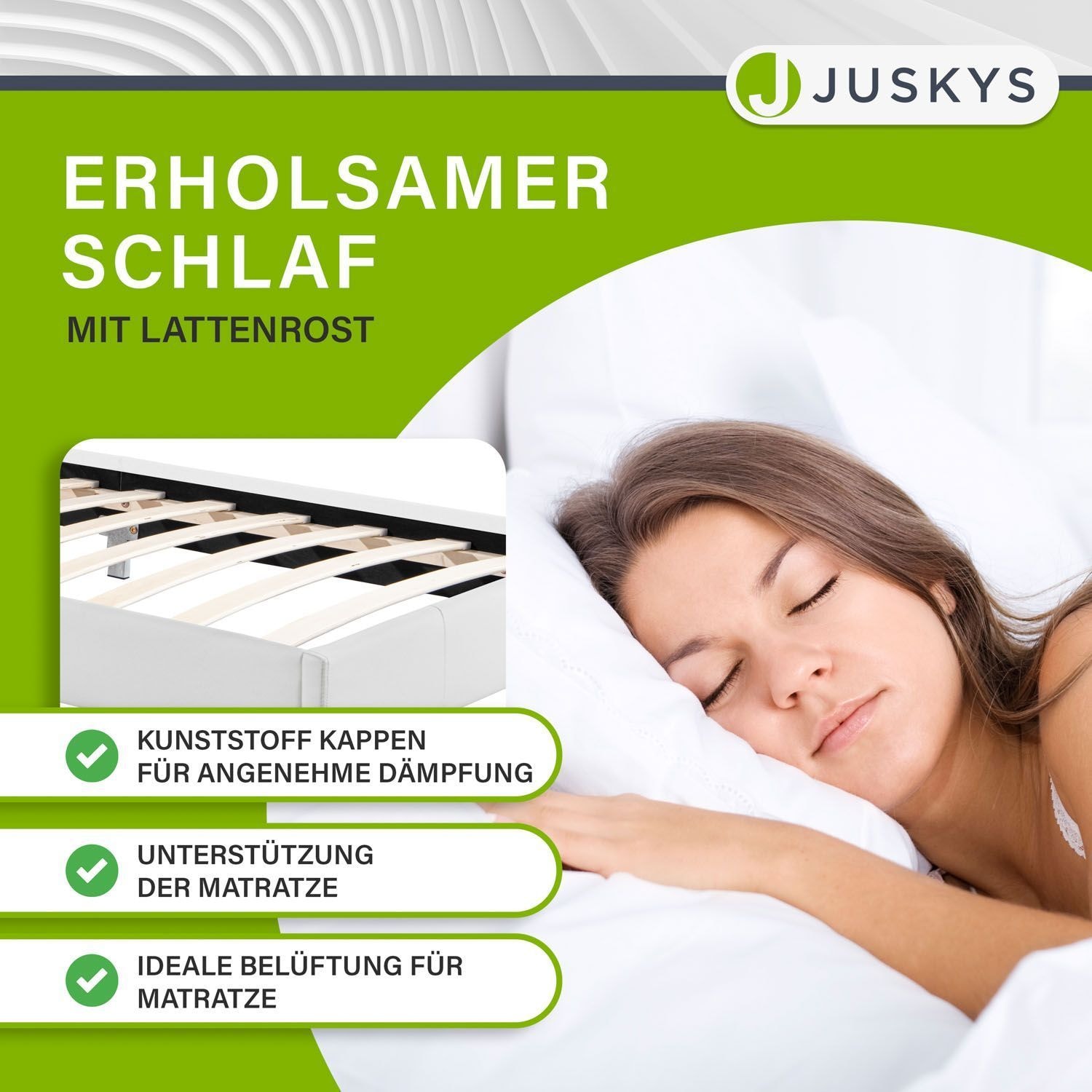 Juskys Polsterbett Verona 90x200 cm weiß mit Matratze – Einzelbett + LED-Beleuchtung & Lattenrost