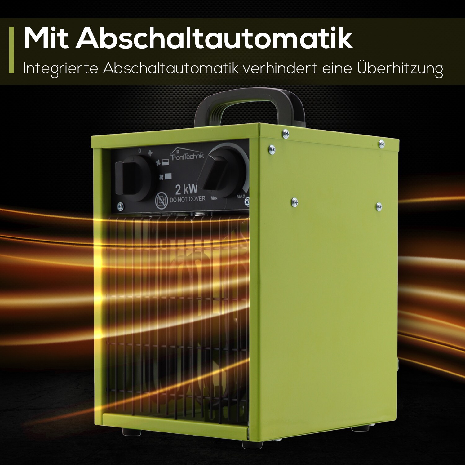 TroniTechnik® TT-EIH-152 Heizgerät Heizlüfter Heizung 2.000 Watt, Tragegriff, Stahl, stufenloses Thermostat, 2 Heizstufen