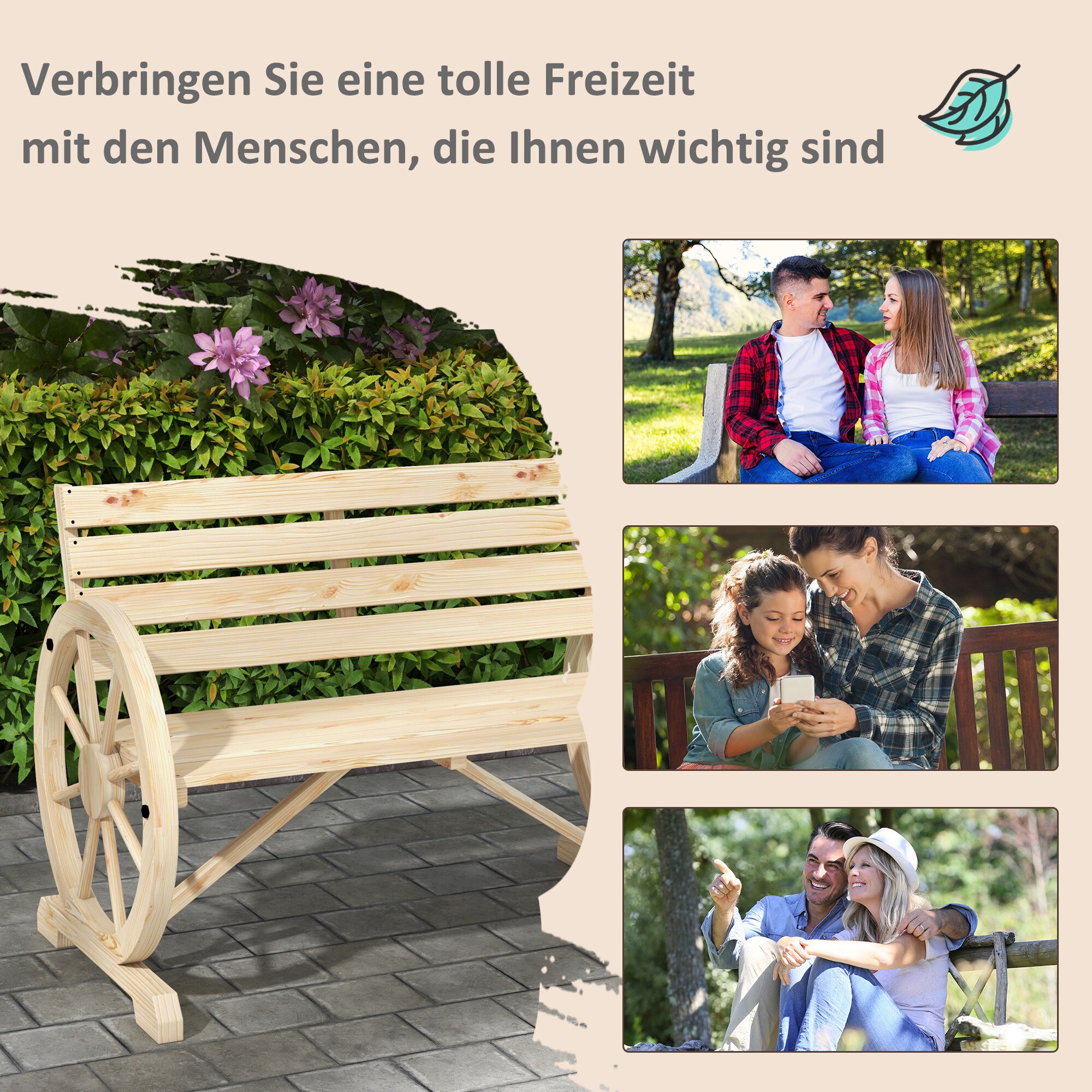 Outsunny Gartenbank mit Holzrahmen braun L105,5 x B56 x H79 cm