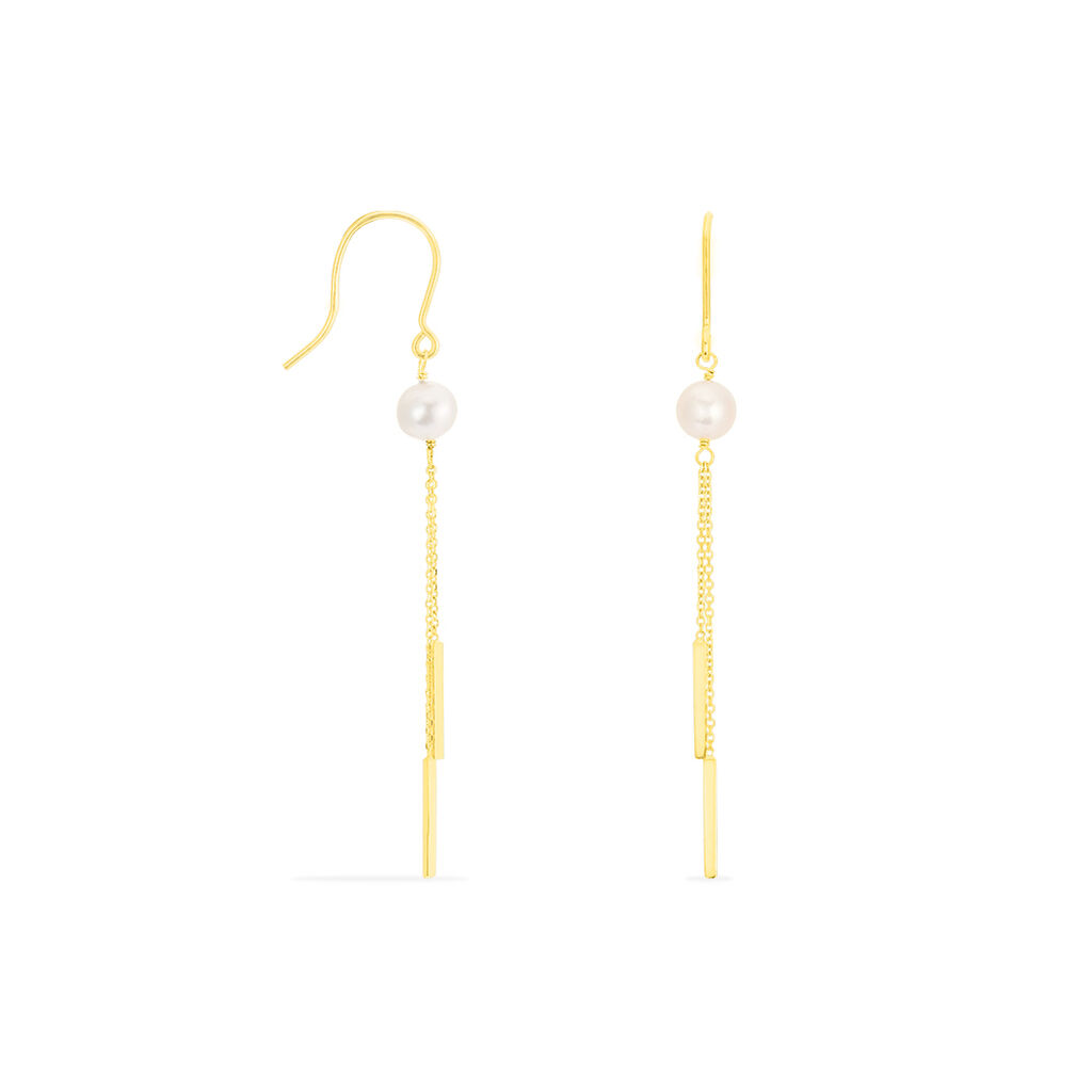 Boucles D'oreilles Pendantes Salman Or Jaune Perle De Culture