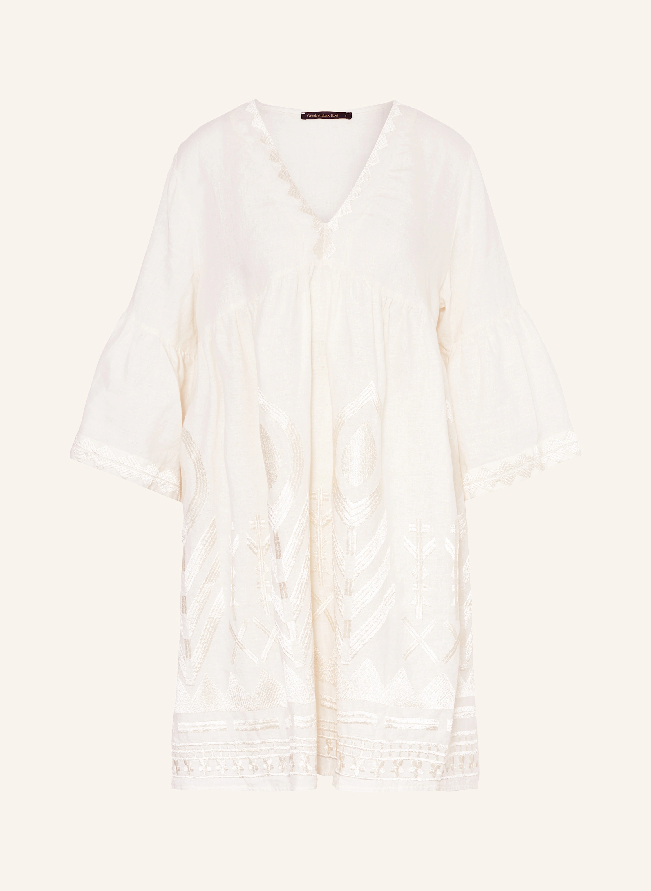 Greek Archaic Kori Strandkleid FEATHER aus Leinen mit 3/4-Arm