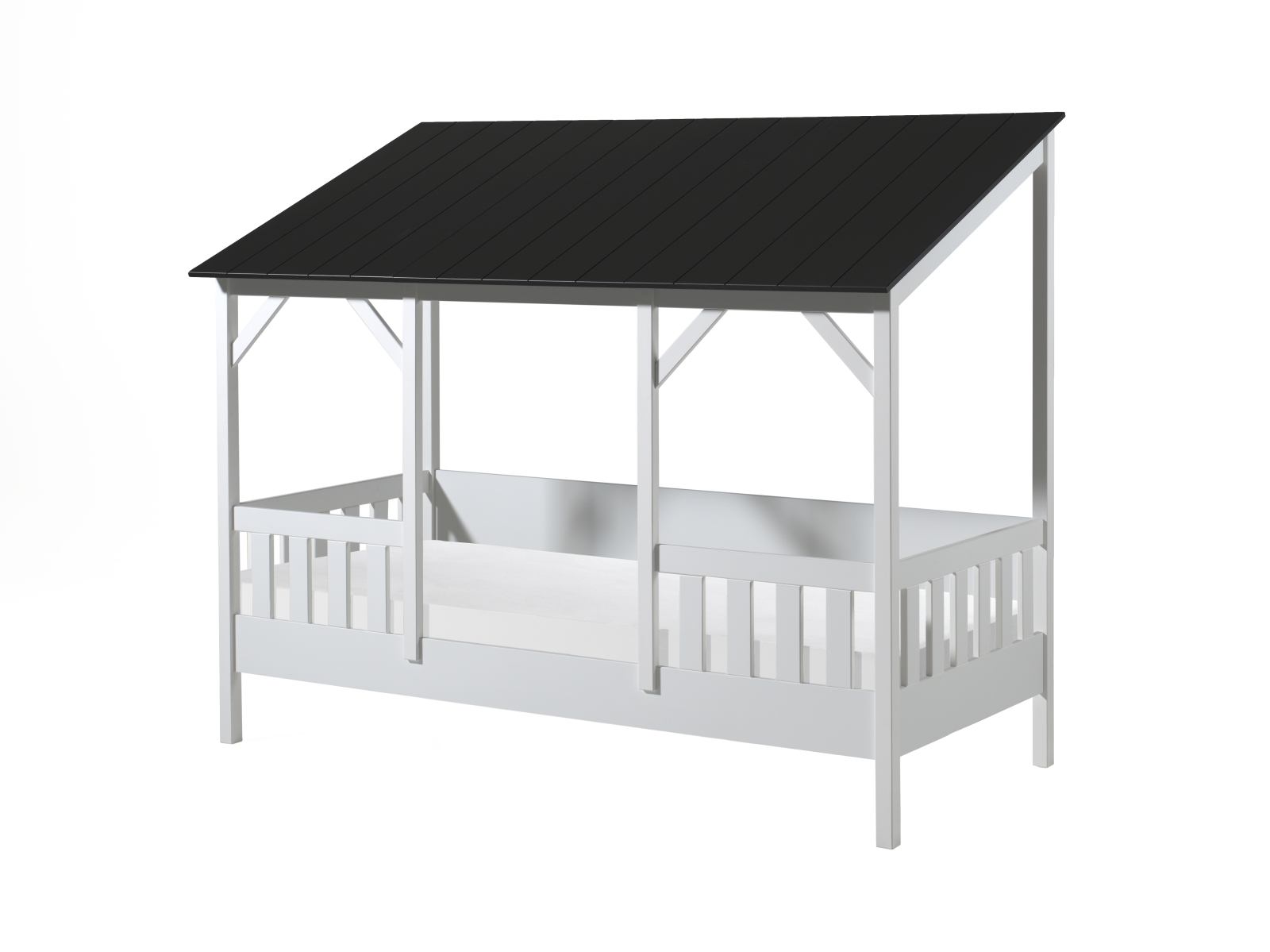 Hausbett-Set - schwarz-weiß - mit Rolllattenrost und Matratze - 90x200 cm