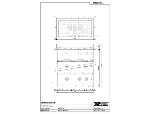 TopWet inspectieput voor groene daken met beloopbaar kunststof rooster 300 x 300 x 130 mm