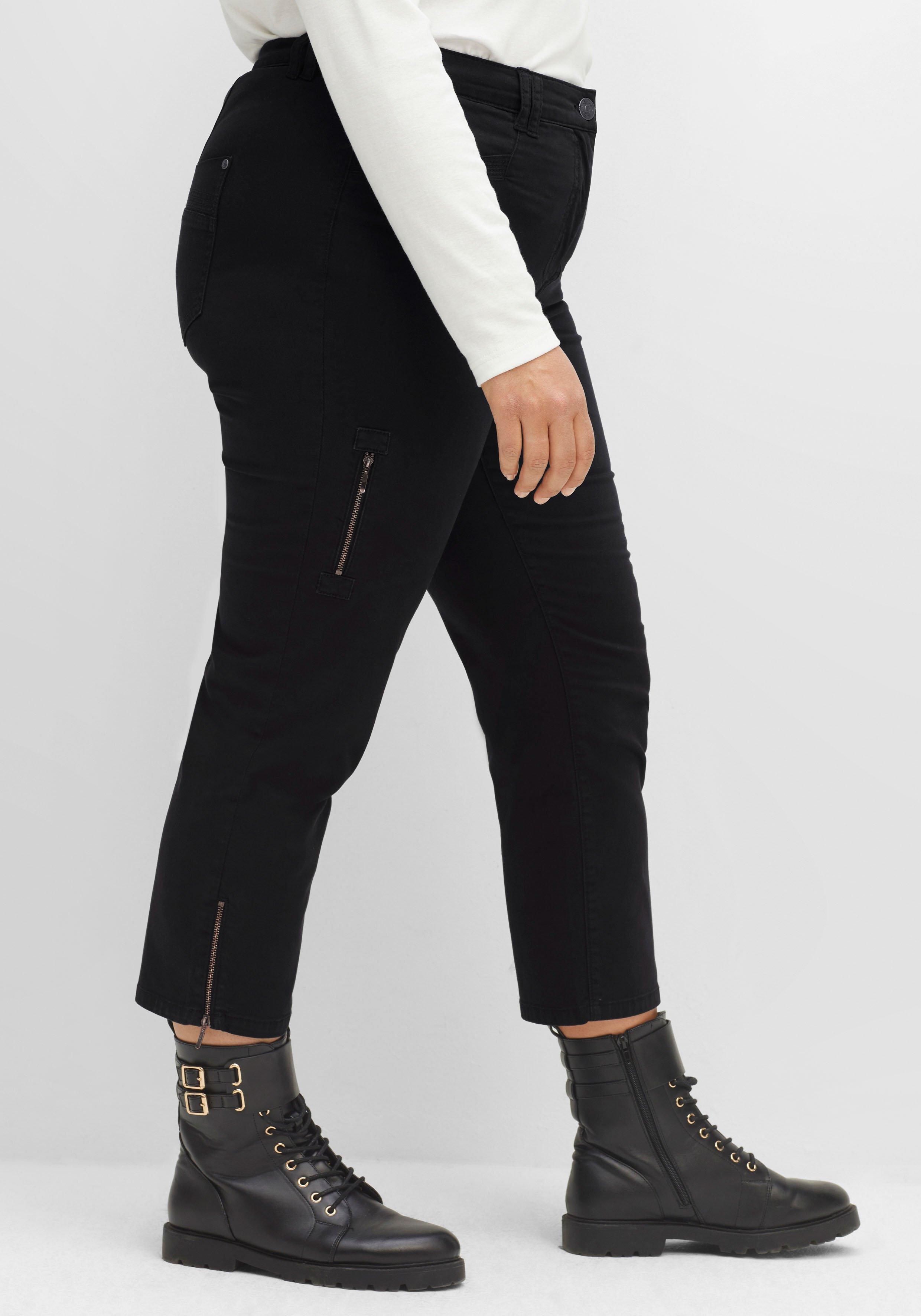 Schmale Twill-Hose in 7/8-Länge, mit Zipper-Details