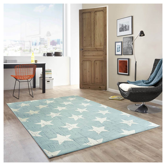 Tapis chambre d'enfant - star vintage - bleu pastel - 120 x 170 cm