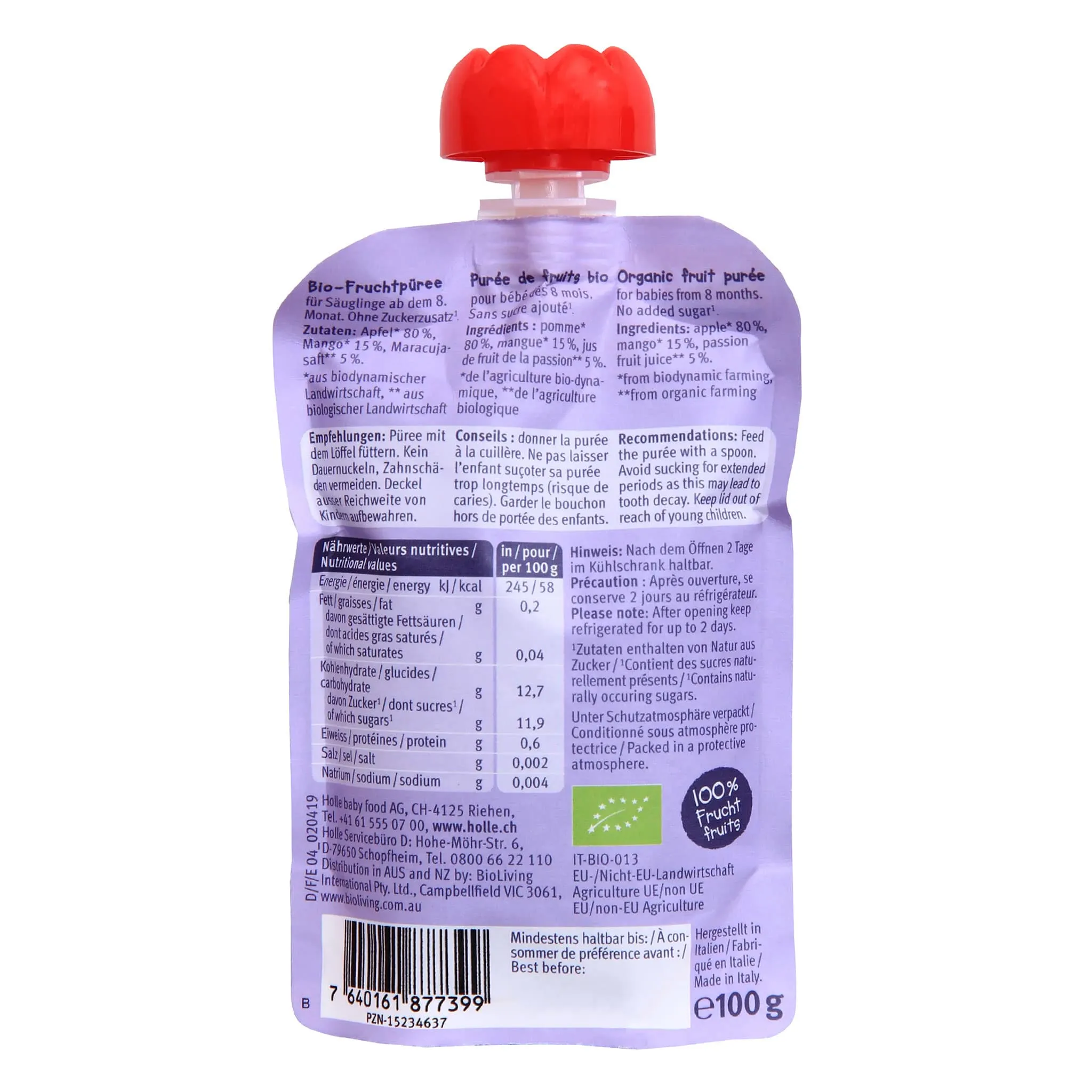 Holle Purée Bio - Tropic Tiger - Pomme avec Mangue & Fruit de la passion (À partir de 8 mois)