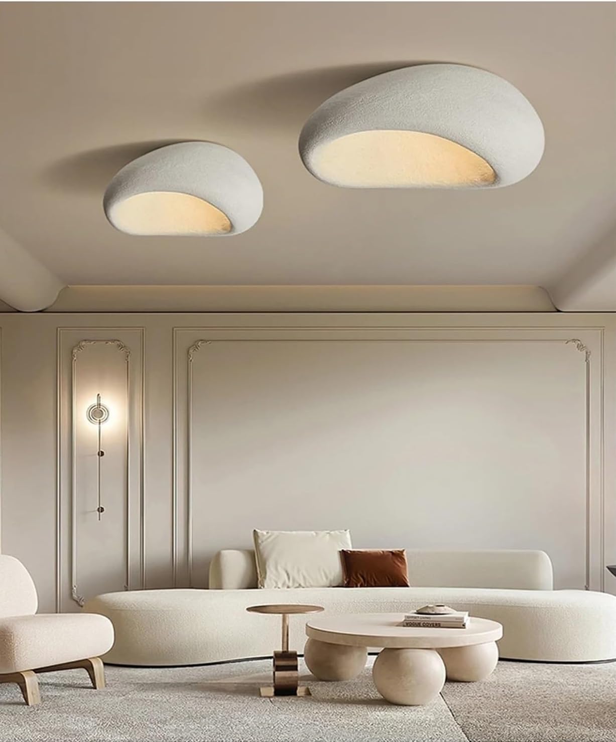 Moderne Einfache Deckenleuchte E27 Wabi-sabi Flush Mount Deckenlampe Lampenschirm Aus Polyethylen Japanischer Stil Heimdekoration Beleuchtung Für Schlafzimmer Wohnzimmer Kücheninsel(50CM)