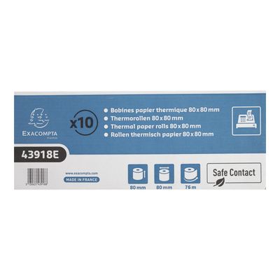 Exacompta - 10 Bobines caisses Safecontact - papier thermique simple couche 80 x 80 mm - 76 m