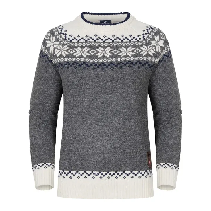 Gridarmor Women’s Snøkrystall Round Neck Ullgenser Mid Greymelange/White
