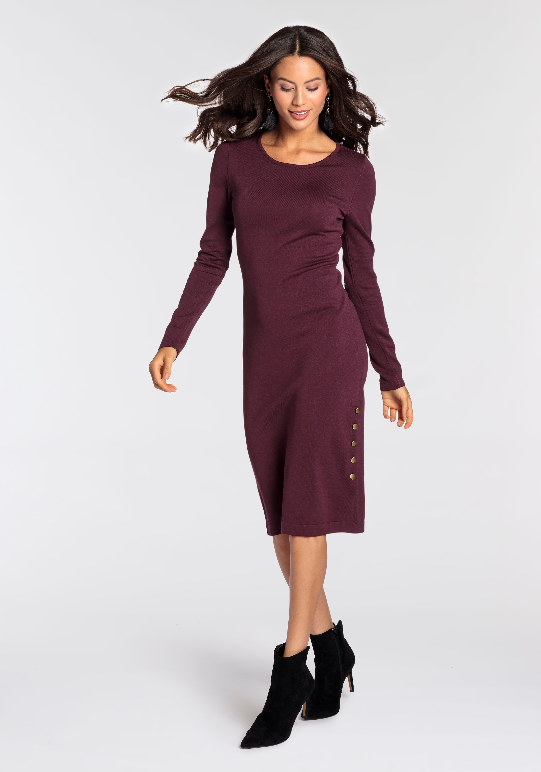 Laura Scott Strickkleid in Midilänge mi seitlichen Knöpfen