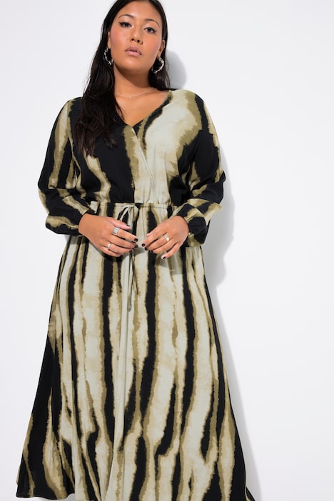 Maxikleid, A-Line, Batik-Streifen, Wrap-Optik