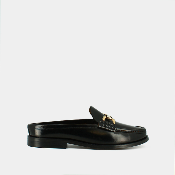 Mocassins à mors dorés  en cuir glacé noir