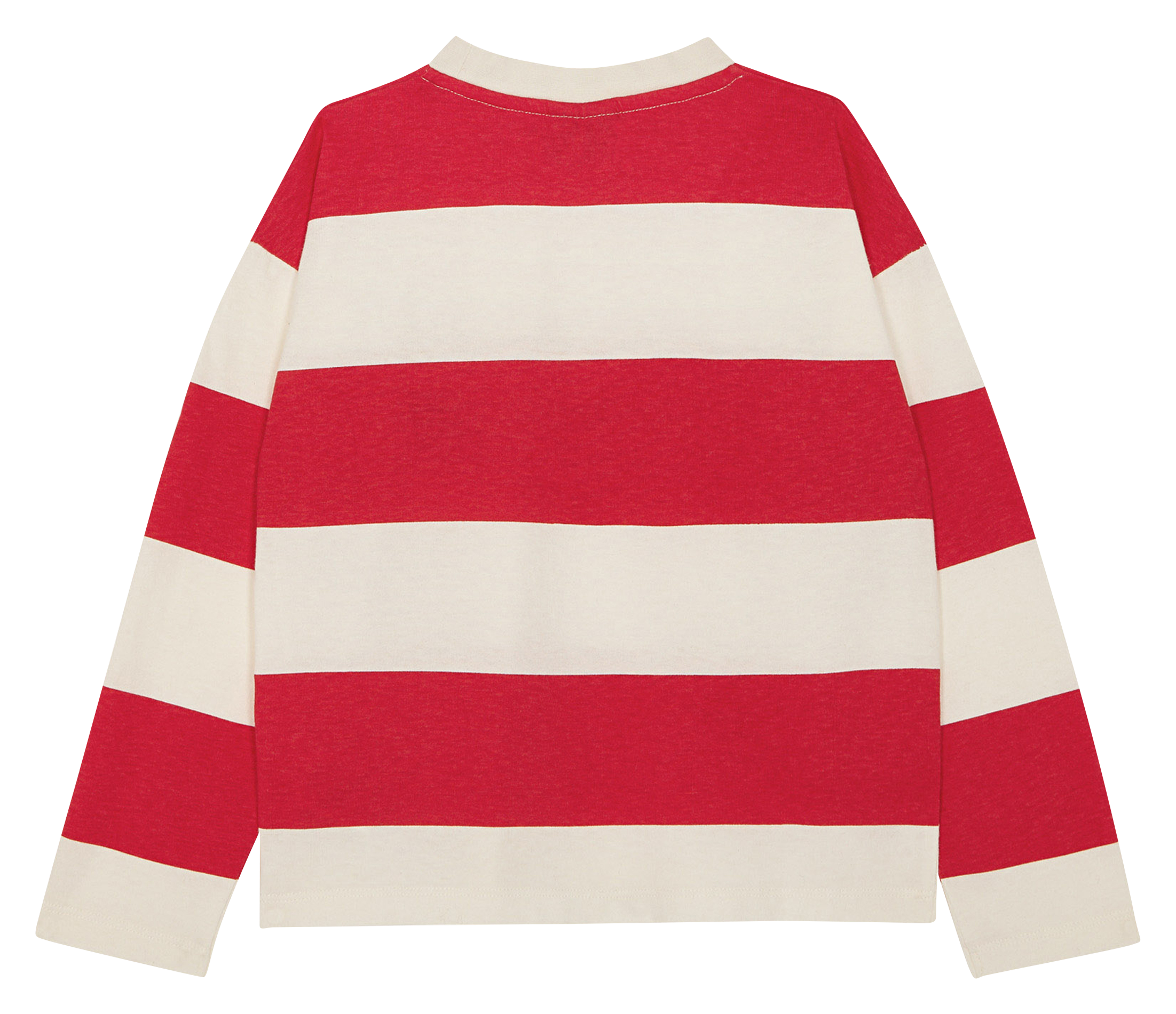 Tee-shirt col rond rayé en coton| Rouge