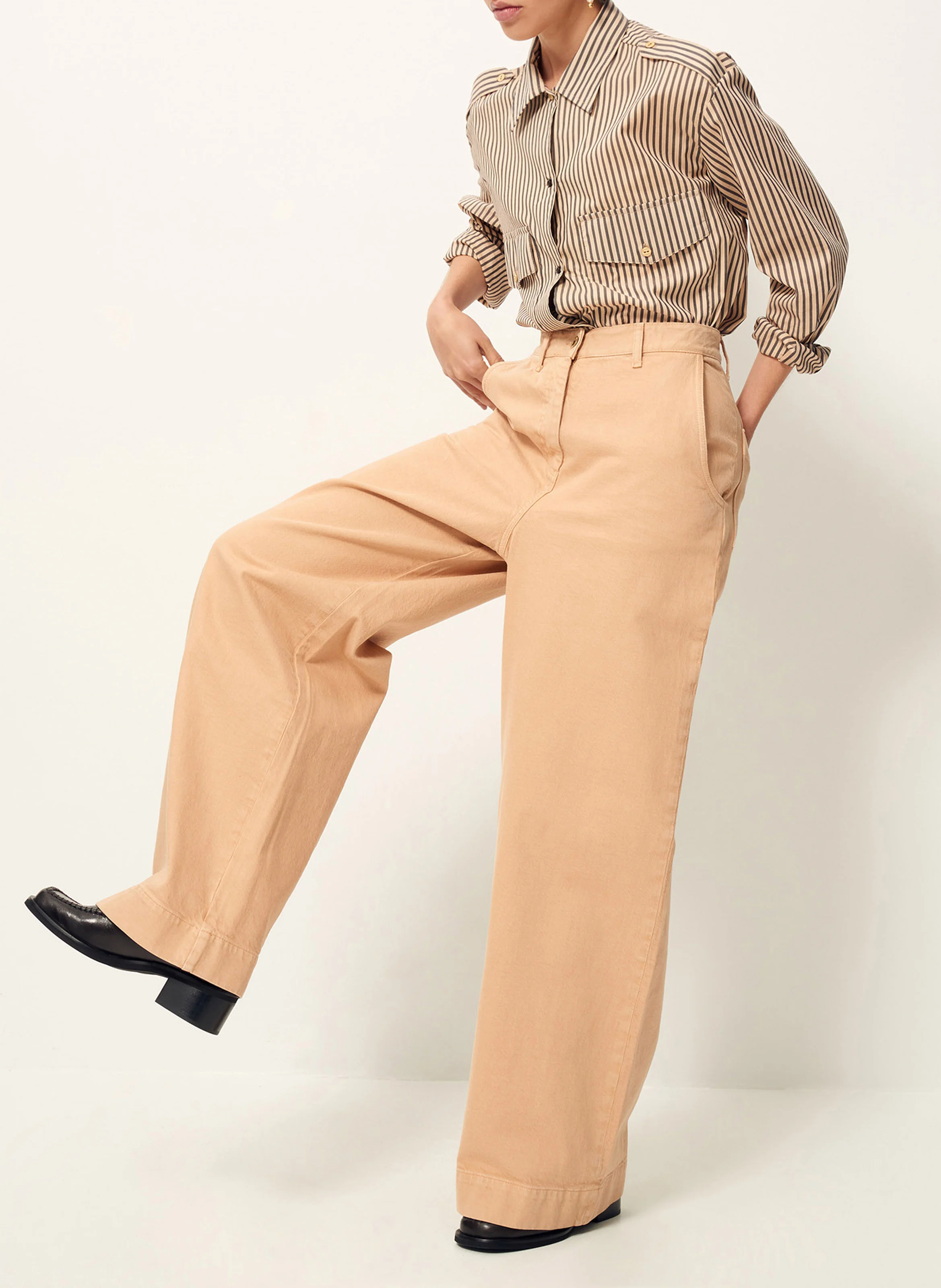 EBEDYE - Jean large taille haute en coton mélangé | Beige