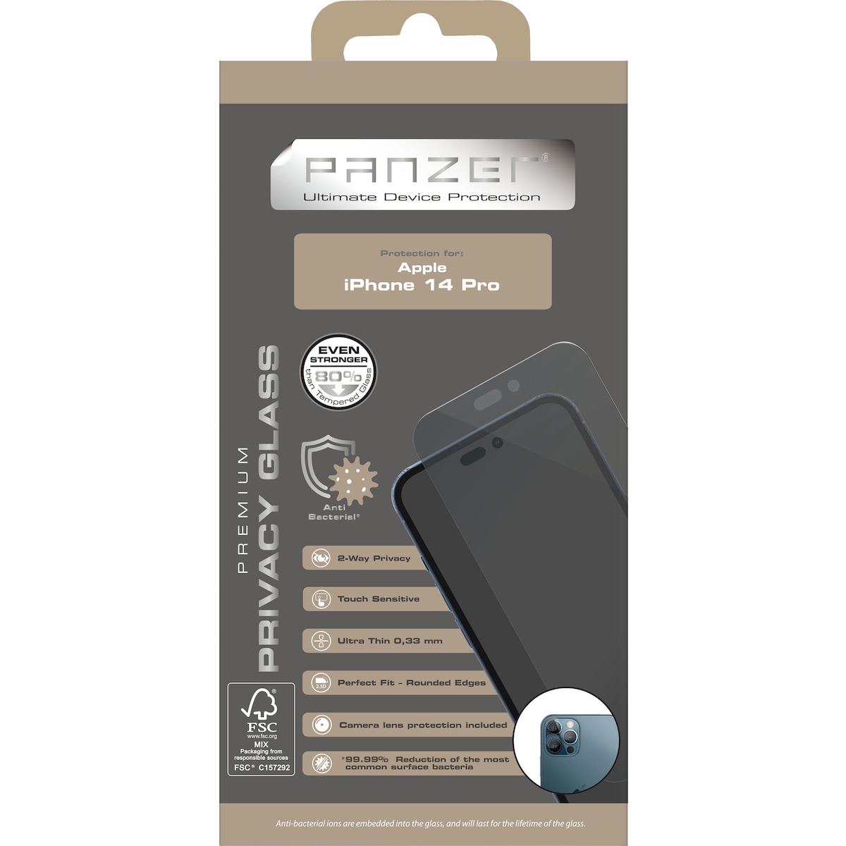 Panzer personvern skjermbeskytter iPhone 14 Pro (sort)