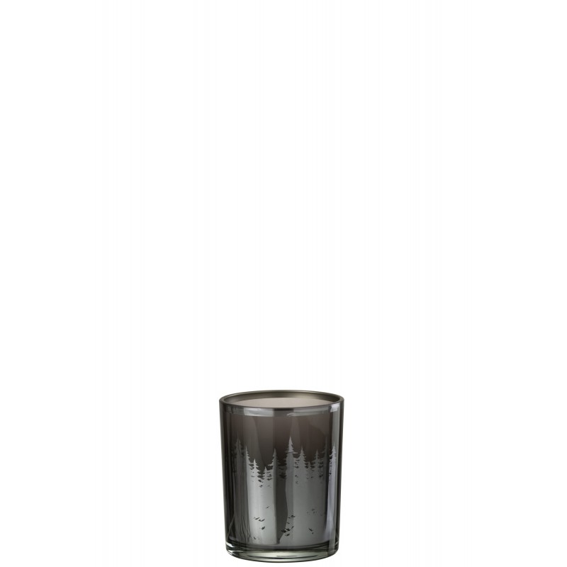 Photophore motif arbres en verre noir 10x10x12cm