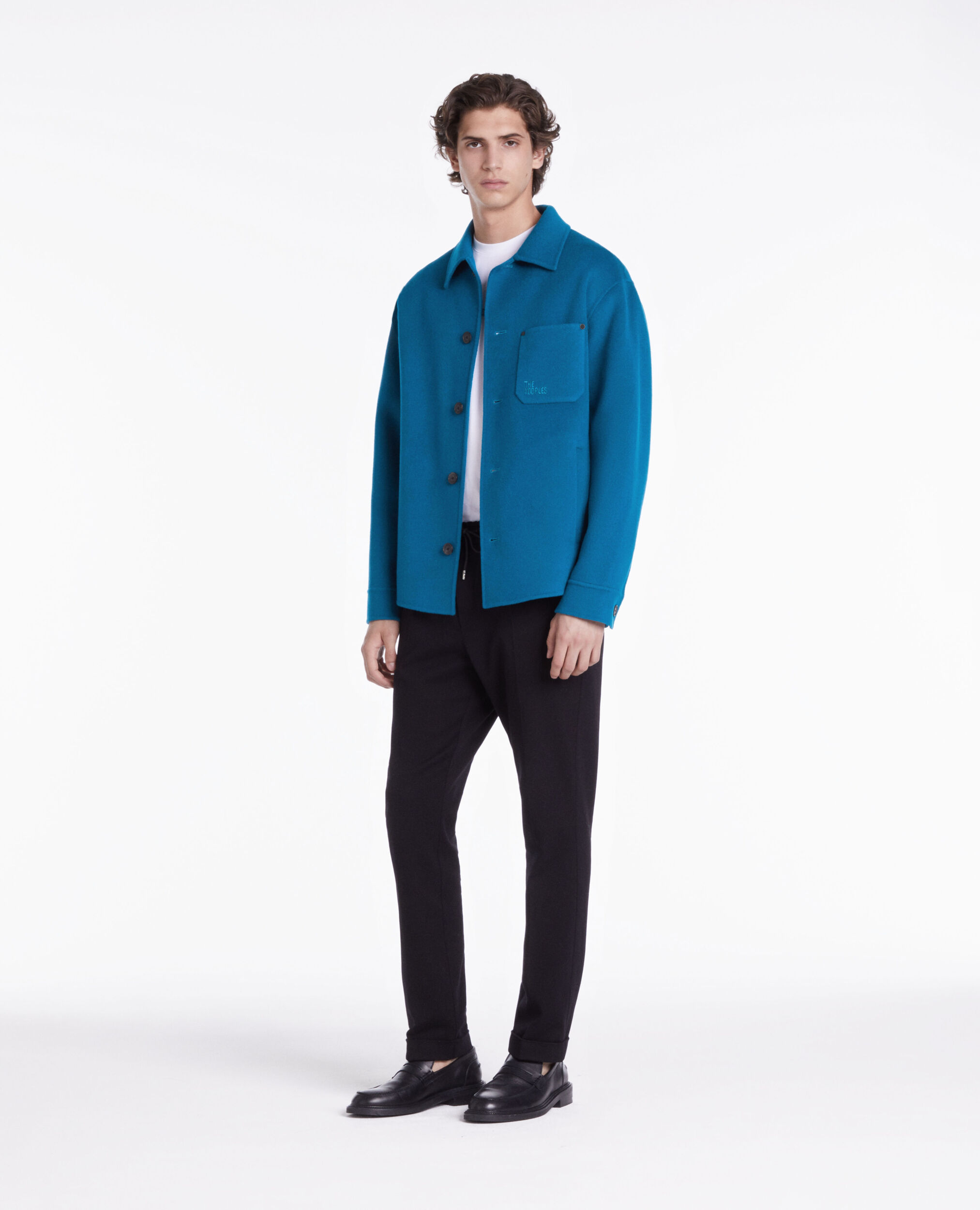 Blouson type surchemise bleu en laine