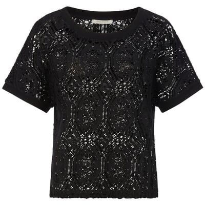 Damenshirt Lochmuster, Schwarz
