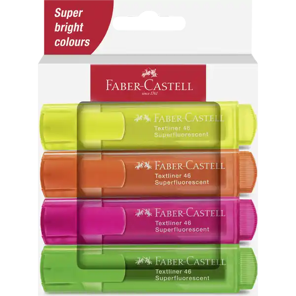 Textliner 46 Superfluorescent, 4er Kartonetui: gelb, orange, pink, grün